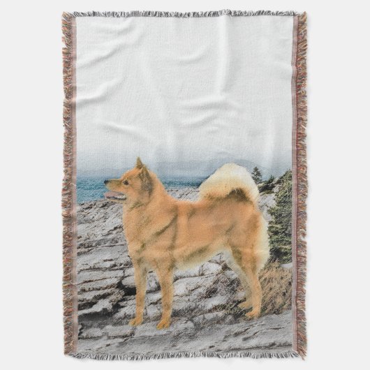 Finnischer Spitz beim Seashore-Gemälde - Hundekuns Decke (Vorderseite Vertikal)