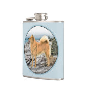 Finnischer Spitz beim Seashore-Gemälde - Hundekuns Flachmann (Links)