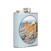 Finnischer Spitz beim Seashore-Gemälde - Hundekuns Flachmann (Rechts)