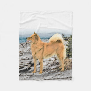 Finnischer Spitz beim Seashore-Gemälde - Hundekuns Fleecedecke