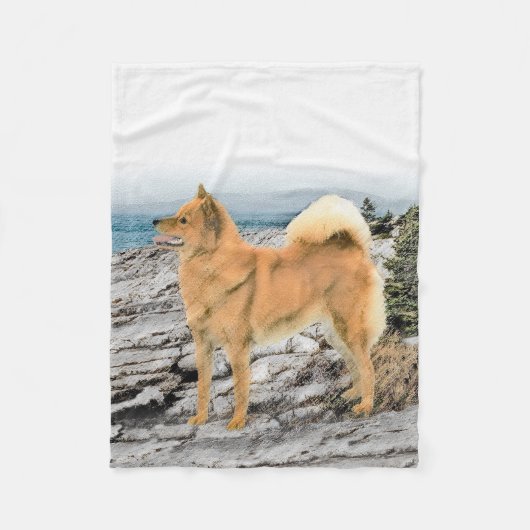 Finnischer Spitz beim Seashore-Gemälde - Hundekuns Fleecedecke (Vorderseite)
