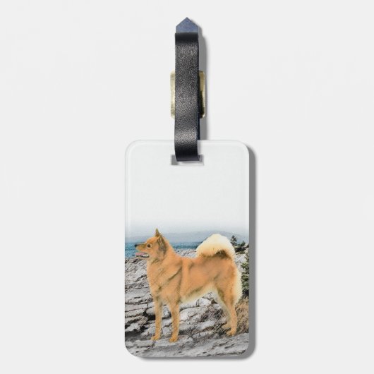 Finnischer Spitz beim Seashore-Gemälde - Hundekuns Gepäckanhänger (Rückseite vertikal)