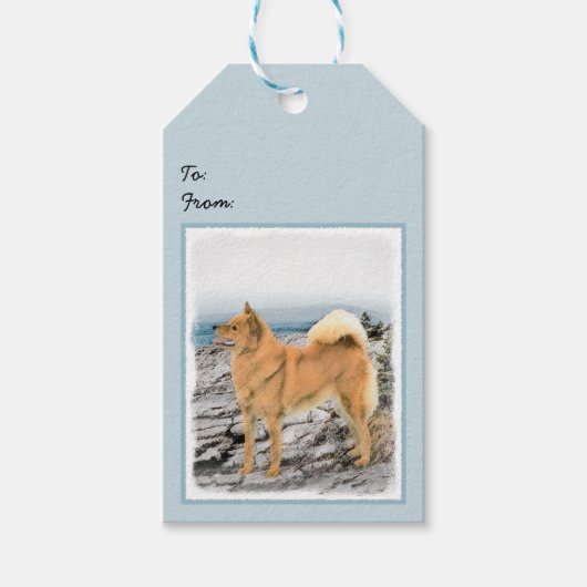 Finnischer Spitz beim Seashore-Gemälde - Hundekuns Geschenkanhänger (Vorderseite)