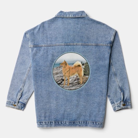 Finnischer Spitz beim Seashore-Gemälde - Hundekuns Jeansjacke (Rückseite)