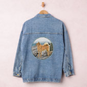 Finnischer Spitz beim Seashore-Gemälde - Hundekuns Jeansjacke (Hangar)