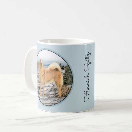 Finnischer Spitz beim Seashore-Gemälde - Hundekuns Kaffeetasse (Vorderseite Links)