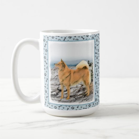 Finnischer Spitz beim Seashore-Gemälde - Hundekuns Kaffeetasse (Links)