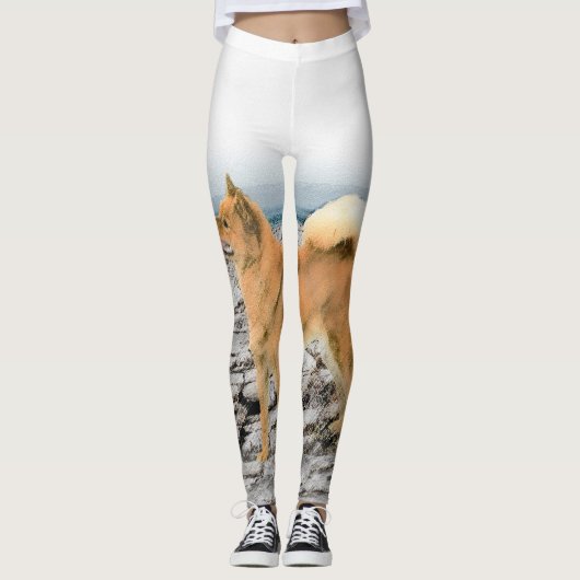 Finnischer Spitz beim Seashore-Gemälde - Hundekuns Leggings (Vorderseite)