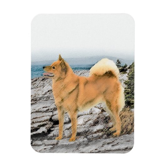 Finnischer Spitz beim Seashore-Gemälde - Hundekuns Magnet (Vertikal)