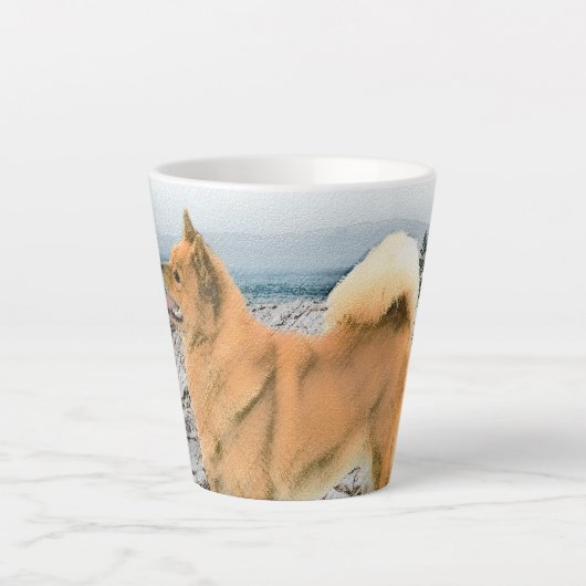 Finnischer Spitz beim Seashore-Gemälde - Hundekuns Milchtasse (Vorderseite)