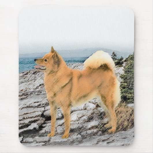 Finnischer Spitz beim Seashore-Gemälde - Hundekuns Mousepad (Vorne)