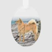 Finnischer Spitz beim Seashore-Gemälde - Hundekuns Ornament (Vorderseite)