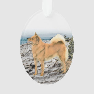 Finnischer Spitz beim Seashore-Gemälde - Hundekuns Ornament