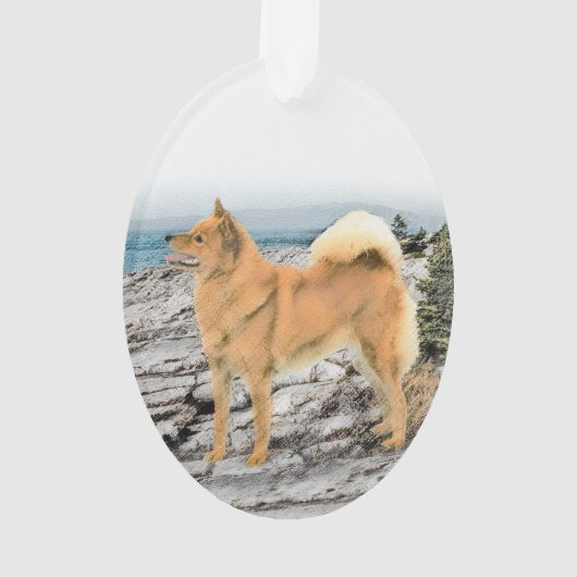 Finnischer Spitz beim Seashore-Gemälde - Hundekuns Ornament (Rückseite)