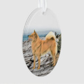 Finnischer Spitz beim Seashore-Gemälde - Hundekuns Ornament (Vorderseite)