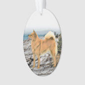 Finnischer Spitz beim Seashore-Gemälde - Hundekuns Ornament (Vorderseite)
