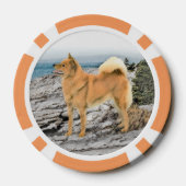 Finnischer Spitz beim Seashore-Gemälde - Hundekuns Pokerchips (Rückseite)