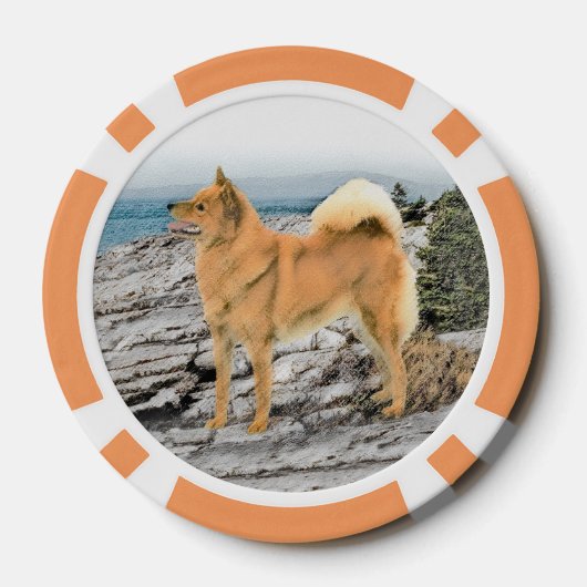 Finnischer Spitz beim Seashore-Gemälde - Hundekuns Pokerchips (Rückseite)