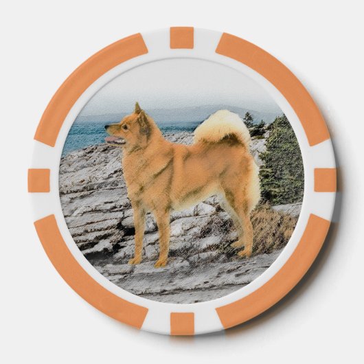 Finnischer Spitz beim Seashore-Gemälde - Hundekuns Pokerchips (Vorderseite)