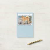 Finnischer Spitz beim Seashore-Gemälde - Hundekuns Post-it Klebezettel (Auf Schreibtisch)