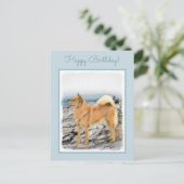 Finnischer Spitz beim Seashore-Gemälde - Hundekuns Postkarte (Stehend Vorderseite)