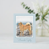 Finnischer Spitz beim Seashore-Gemälde - Hundekuns Postkarte (Stehend Vorderseite)
