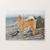 Finnischer Spitz beim Seashore-Gemälde - Hundekuns Puzzle (Horizontal)