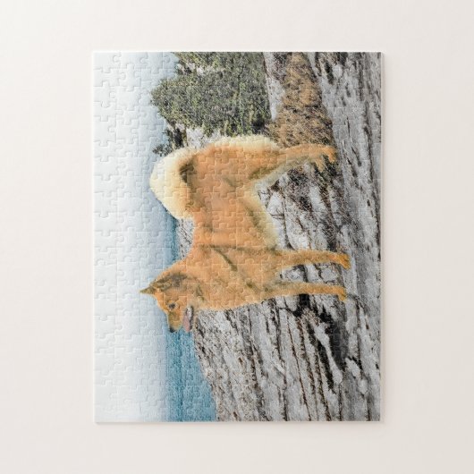 Finnischer Spitz beim Seashore-Gemälde - Hundekuns Puzzle (Vertikal)