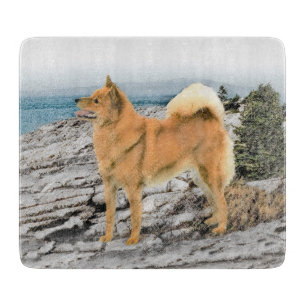 Finnischer Spitz beim Seashore-Gemälde - Hundekuns Schneidebrett
