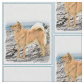 Finnischer Spitz beim Seashore-Gemälde - Hundekuns Stoff (Nahaufnahme)