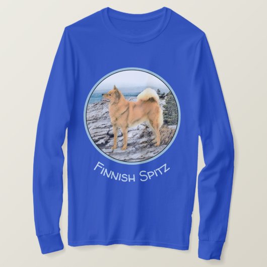 Finnischer Spitz beim Seashore-Gemälde - Hundekuns T-Shirt (Design vorne)