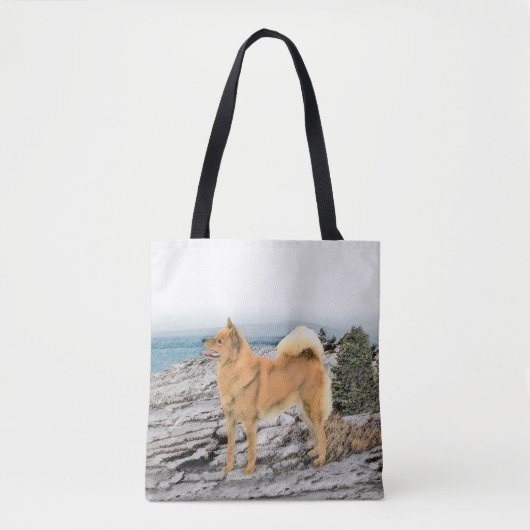 Finnischer Spitz beim Seashore-Gemälde - Hundekuns Tasche (Vorderseite)