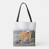 Finnischer Spitz beim Seashore-Gemälde - Hundekuns Tasche (Rückseite)