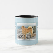Finnischer Spitz beim Seashore-Gemälde - Hundekuns Tasse (Zentrum)