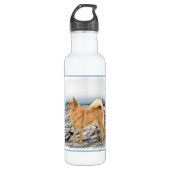 Finnischer Spitz beim Seashore-Gemälde - Hundekuns Trinkflasche (Vorderseite)