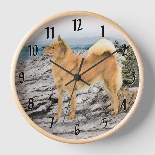 Finnischer Spitz beim Seashore-Gemälde - Hundekuns Uhr (Vorderseite)