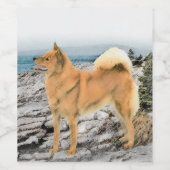 Finnischer Spitz beim Seashore-Gemälde - Hundekuns Weinetikett (Einzelnes Label)