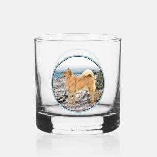 Finnischer Spitz beim Seashore-Gemälde - Hundekuns Whiskyglas