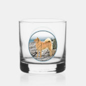 Finnischer Spitz beim Seashore-Gemälde - Hundekuns Whiskyglas (Rückseite)