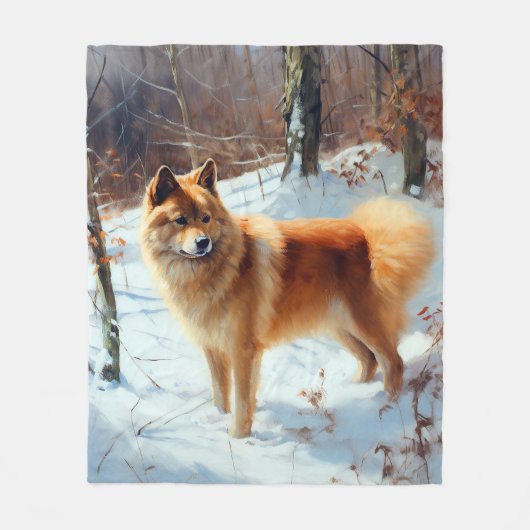 Finnischer Spitz lässt es Weihnachten schneien Fleecedecke (Vorderseite)