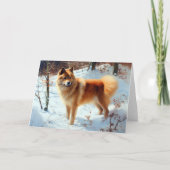 Finnischer Spitz lässt es Weihnachten schneien Karte (Vorderseite)