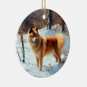 Finnischer Spitz lässt es Weihnachten schneien Keramik Ornament (Rechts)