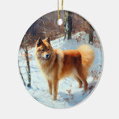 Finnischer Spitz lässt es Weihnachten schneien Keramik Ornament (Links)