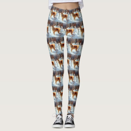 Finnischer Spitz lässt es Weihnachten schneien Leggings (Vorderseite)