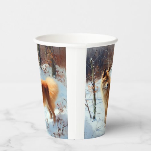 Finnischer Spitz lässt es Weihnachten schneien Pappbecher (Rechts)