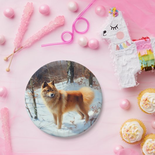 Finnischer Spitz lässt es Weihnachten schneien Pappteller (Party)