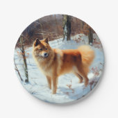 Finnischer Spitz lässt es Weihnachten schneien Pappteller (Vorderseite)
