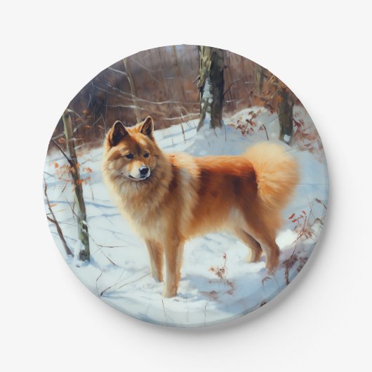 Finnischer Spitz lässt es Weihnachten schneien Pappteller (Vorderseite)