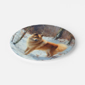 Finnischer Spitz lässt es Weihnachten schneien Pappteller (Schrägansicht)