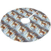 Finnischer Spitz lässt es Weihnachten schneien Polyester Weihnachtsbaumdecke (Schrägansicht)